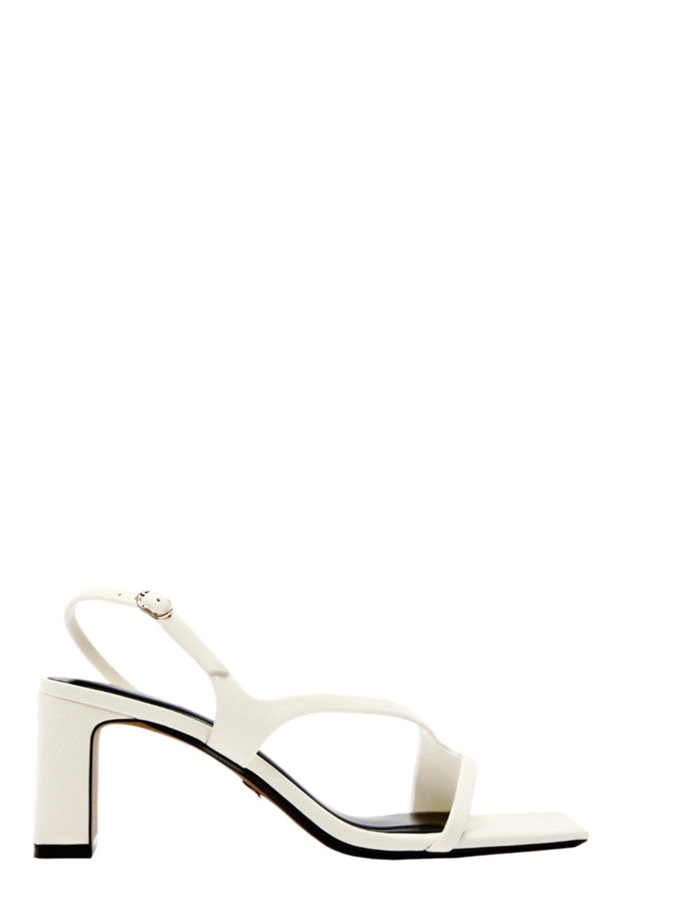 Zara White Square-Toe Slingback Sandals with Black Footbed